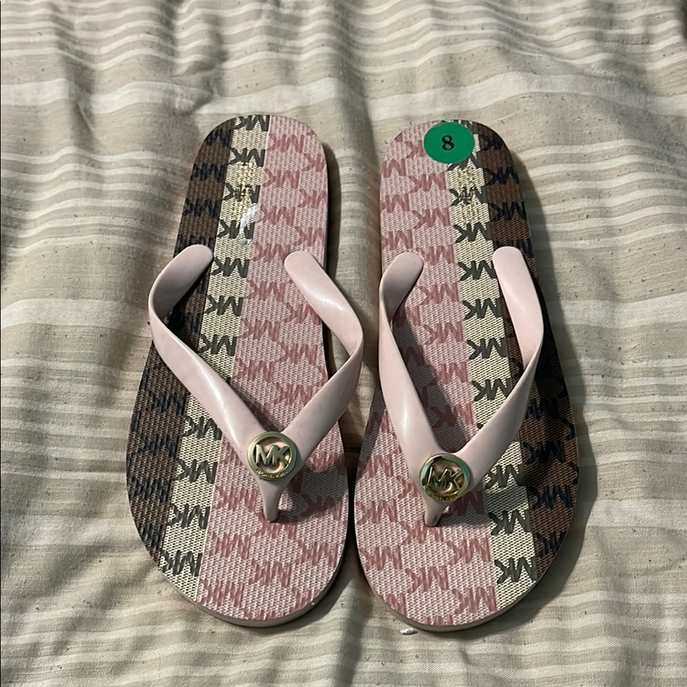 Michael Kors Pink and Brown Flip Flops